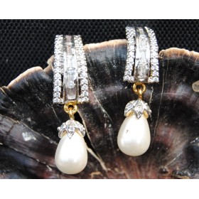 American Diamond Pearl Drop Earrings